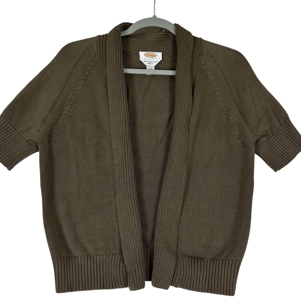 Talbots Petites Small Taupe Open Front Short Sleeve Cardigan 100% Cotton Sweater